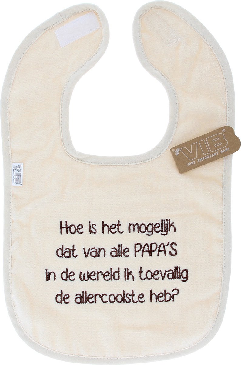 Goedkoopste VIB® - Slabbetje luxe velours - allercoolste papa beige - 1 stuks - Babykleertjes - Slabbetjes - zwangerschap aankondiging - baby aankondiging