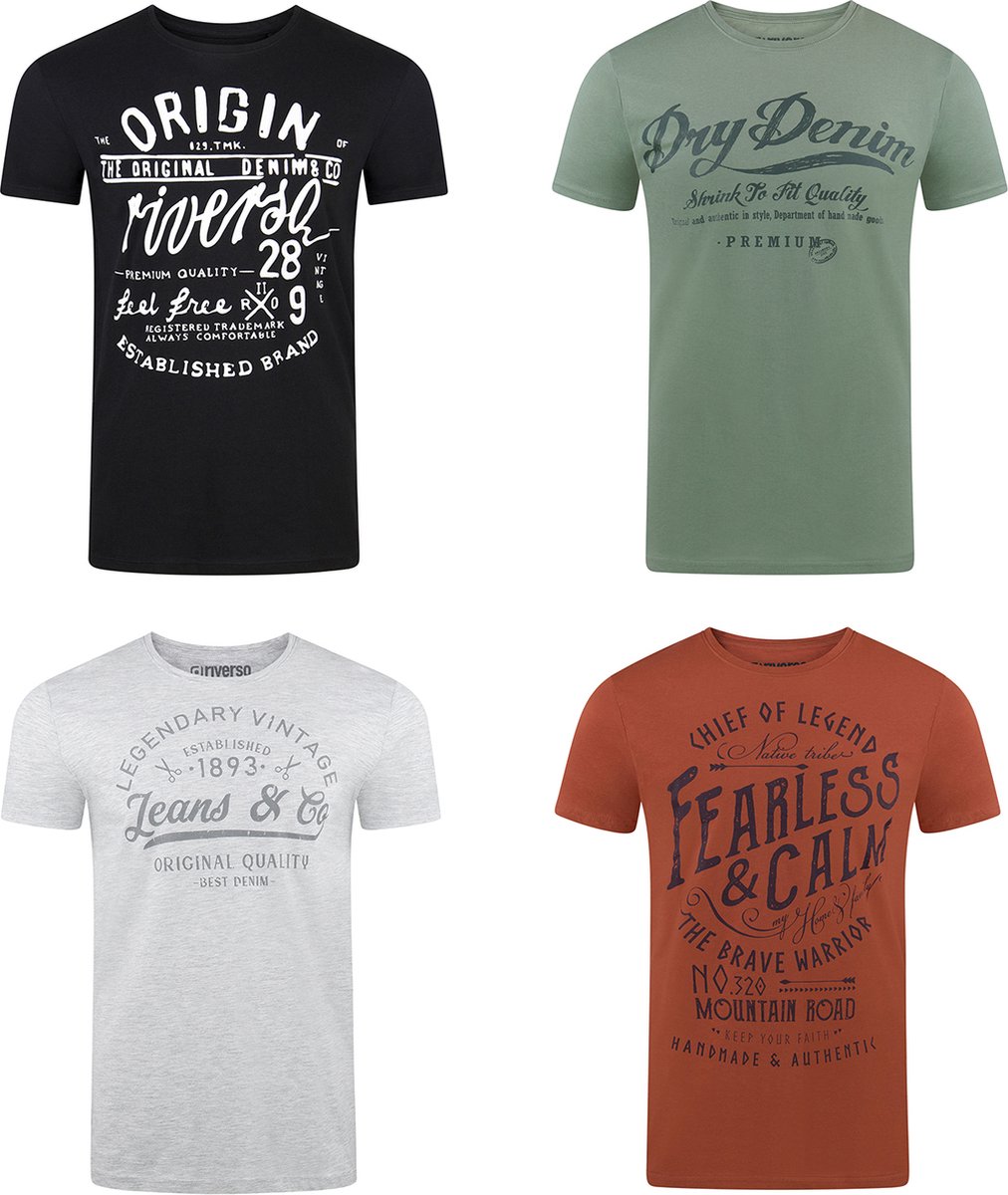 riverso Heren T-Shirt RIVLeon 4 Pack regular fit Veelkleurig S Ronde Hals Volwassenen - gemaakt van 100% katoen