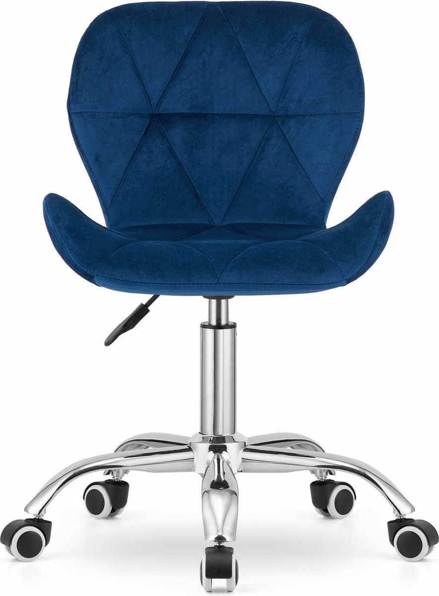 Bureaustoel AVOLA DORY-21 Donkerblauw, Velvet Zitting, Ergonomisch en Verstelbare Zithoogte, 5-Poot Chrome Basis, Geschikt voor Thuis en Kantoor, Max. 110 kg