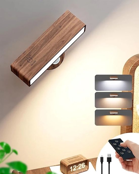 RM Store® - LED Wandlamp - Draagbare Nachtlampje - Leeslamp - Touch Control - 3 Kleuren - USB Opladen - 20 x 3 x 20 cm. van RM Store® — afbeelding 5