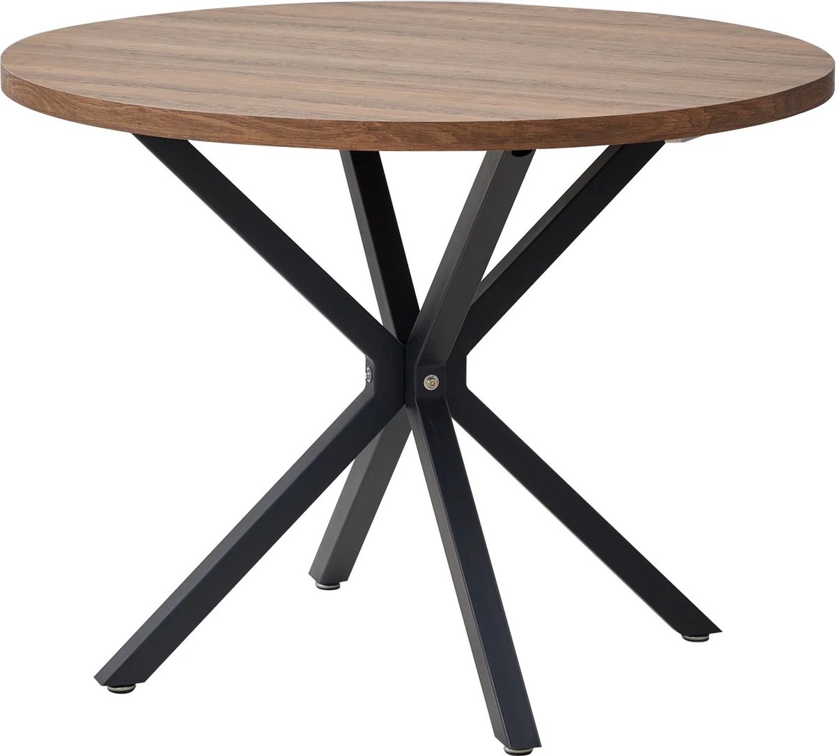Hanimo Ronde Eettafel 100cm - Massief Houten Eettafel - Stalen Frame - X-vormig Frame - 2-4 Personen - Zwart & Donkerbruin Hout - 100cm
