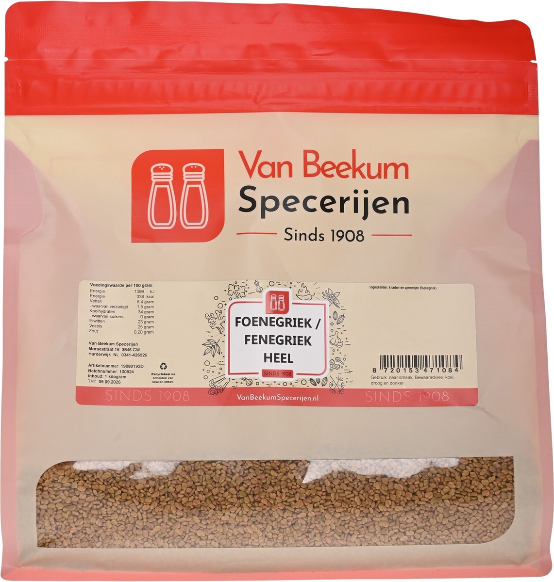 Goedkoopste Van Beekum Specerijen - Foenegriek / Fenegriek Heel - 1 kilo (hersluitbare stazak