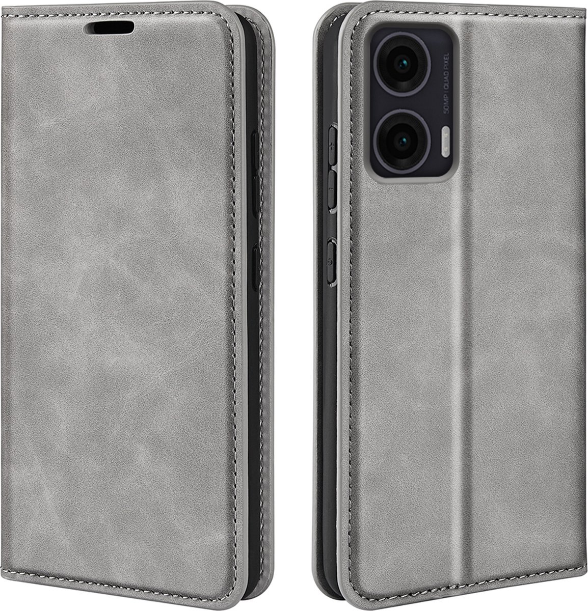 MobyDefend Hoesje - Geschikt voor Motorola Moto G35 - Luxe Wallet Bookcase (Magnetische Sluiting) - Grijs