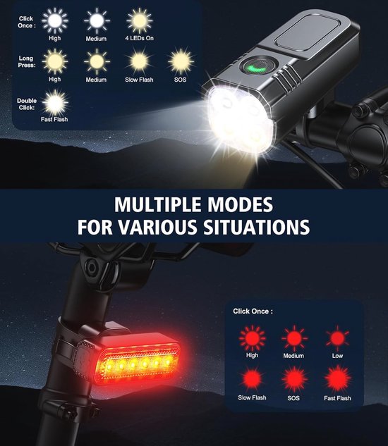 Fay Bless Phares de vélo 800 lumens, étanchéité IPX6, super lumineux pour la conduite de nuit, rechargeable par USB, 5 modes d'éclairage avec klaxon électrique (noir