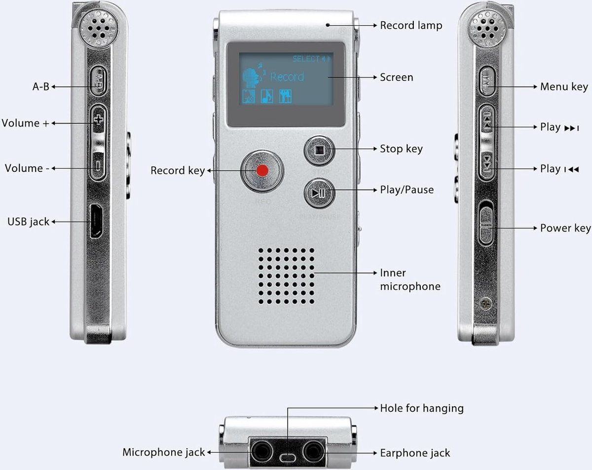 Lexium Mini Voicerecorder 16GB Zilver 48 Uur Opnametijd - afbeelding 2