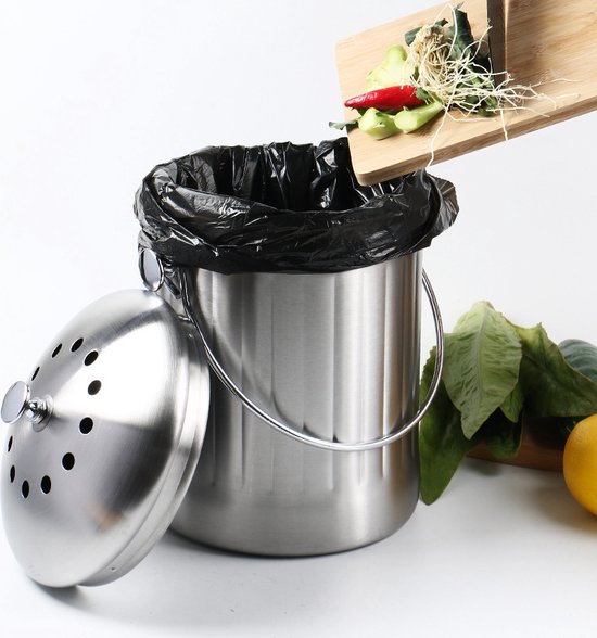 Gogreebell Compostbak keuken-aanrecht compostbak met deksel en acacia houten doos, compostcontainer voor keuken - geurbestendig, compostbak voor binnen met roestvrij staal Gogreebell Compostbak keuken-aanrecht compostbak met deksel en acacia houten doos, compostcontainer voor keuken - geurbestendig, compostbak voor binnen met roestvrij staal