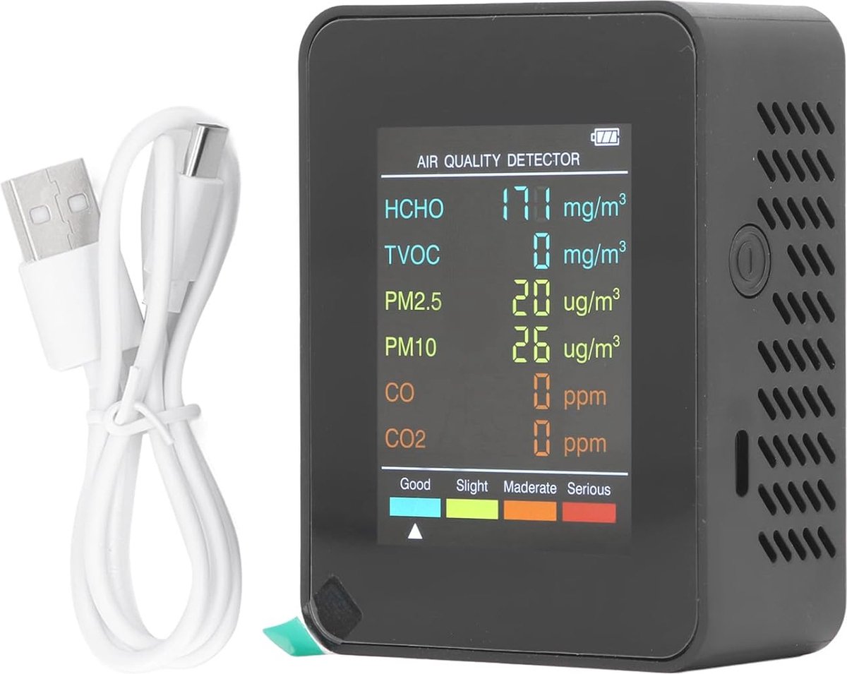 Draagbare Luchtkwaliteitsmonitor met Alarm en LCD-achtergrondverlichting voor Thuiskantoor