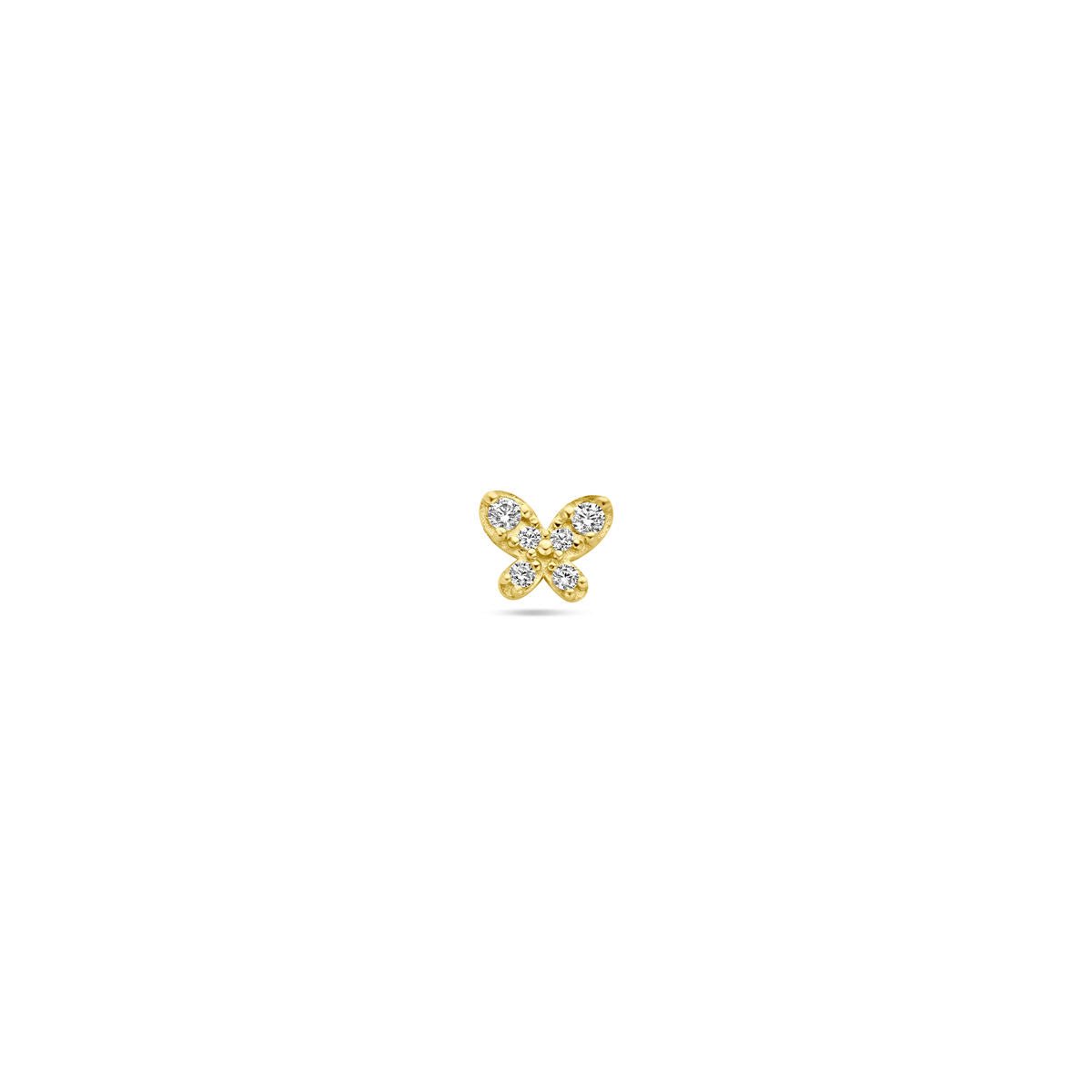 14K geelgoud flat back piercing vlinder zirkonia 4,5 mm - 4033253