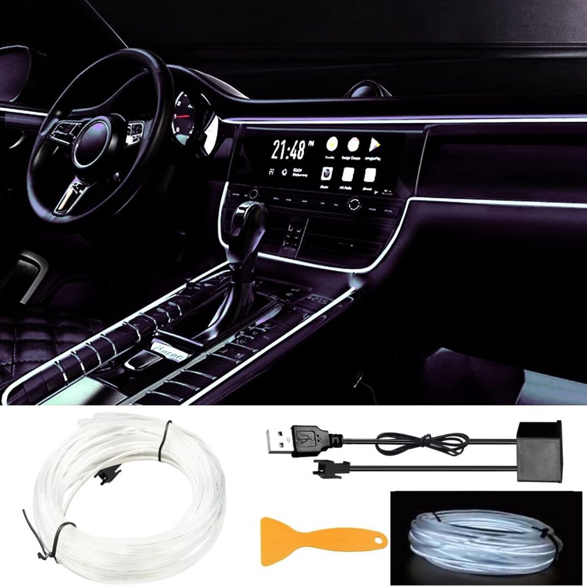 Dailysuppliess Auto Interieur Verlichting - Led Strip Auto – 6M – Met App - Wit