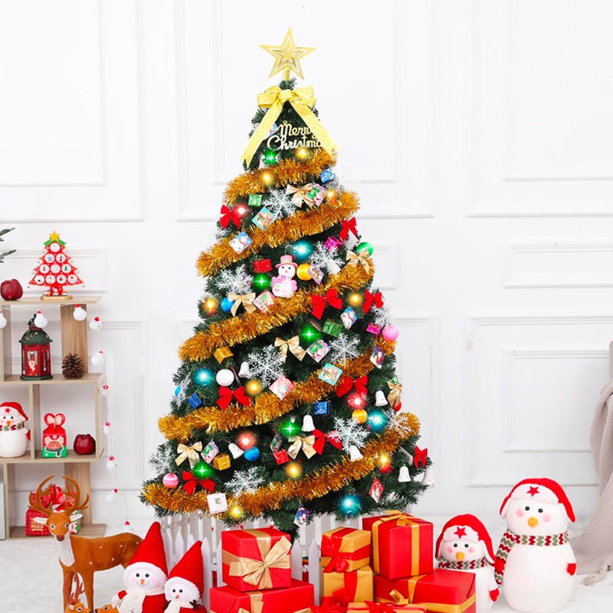 Ruban De Guirlande De Noël,4 Couleurs De Noël Scintillant Guirlande Suspendue En Fil De Guirlande 1 5 M De Ruban De Guirlande Mince Decoration Arbre 98827275