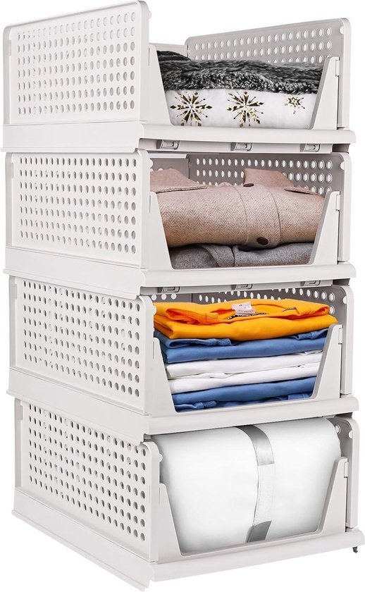 Ladebox, set van 3, stapelbare kledingkast organizer, rek opbergdoos