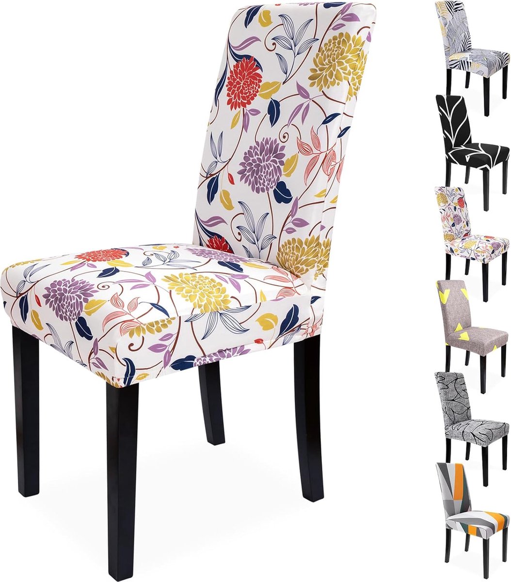 Stoelhoezen set van 6 verdikt stretch-stoelhoezen stijlvol bloemenpatroon afneembaar wasbaar voor slaapkamer woonkamer eetkamerstoelen