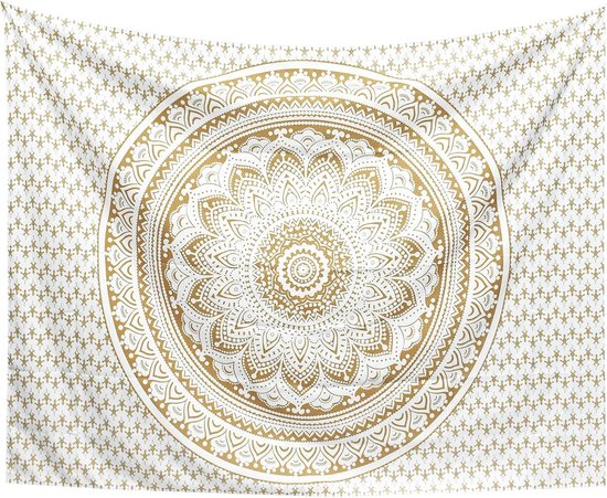 Grande tapisserie 200 x 150 cm, tapisserie mandala en tissu bohème hippie, couverture bohème soleil et lune, art mural pour décoration de la maison, chambre, dortoir, salon, plage (Mandala D)