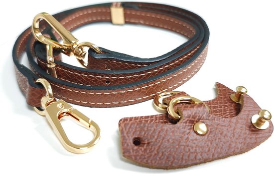Bandoulière en cuir pour sacs - couleur cognac et doré - bandoulière réglable