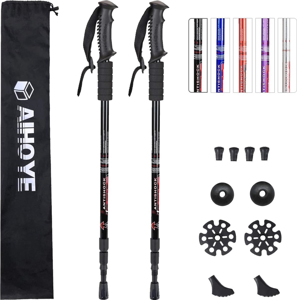 Koolstofvezel Trekkingstokken - Lichtgewicht Opvouwbare Wandelen & Hiking Stokken met Anti-shock en Selfie Stick