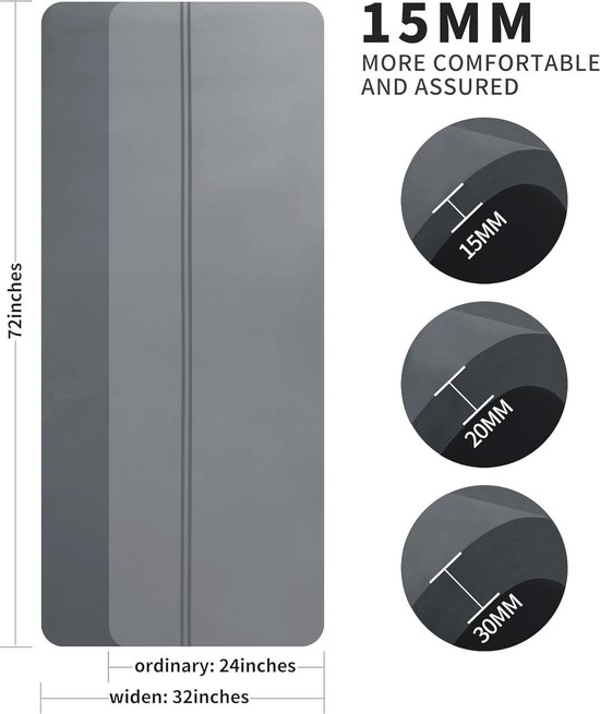 Grote Anti-Slip Yogamat - 15mm Dikke Fitnessmat voor Yoga, Pilates en Grondoefeningen met Gratis Draagtas — afbeelding 3