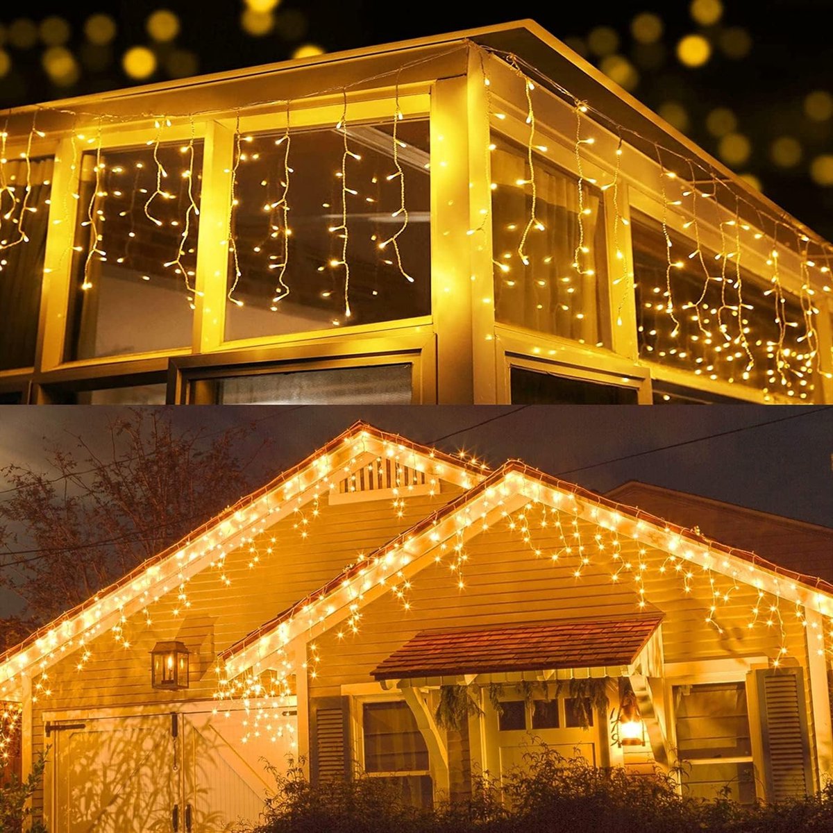 Kerstverlichting IJsregen 20m 600 LED's - Warmwit Buitenverlichting Met Ijspegels En 8 Modi Voor Tuin - Ramen - Feesten En Bruiloften - Waterdicht En Stroomaangedreven