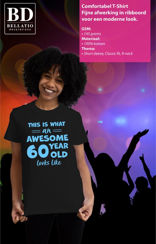 Bellatio Decorations T-shirt habillé pour femmes - âge 60 ans - génial - noir - bleu pailleté - Anniversaire XL