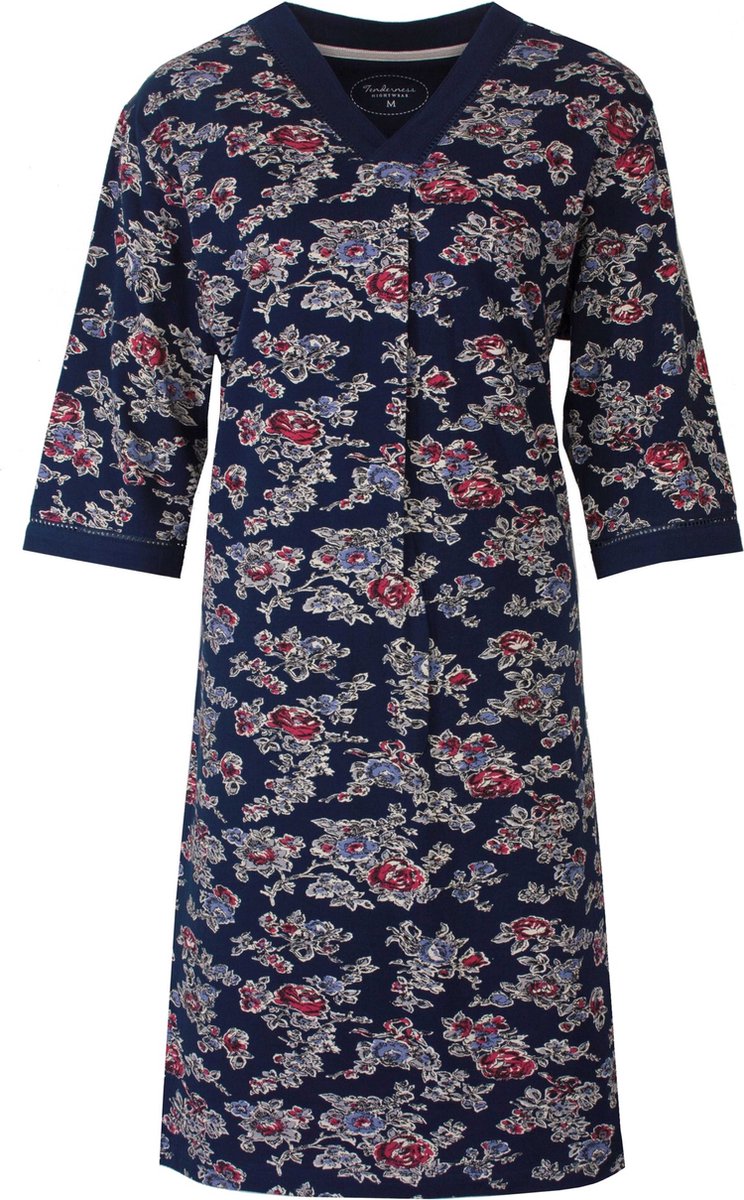 Tenderness Dames Nachthemd - Katoen - 3/4 Mouwen - Blauw