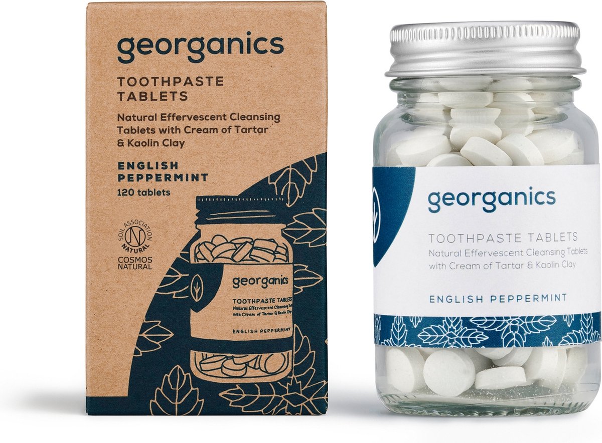 Georganics Minerale Tandpasta Tabletten - Pepermunt - Plasticvrij - Tandplak Verminderend - COSMOS Natural