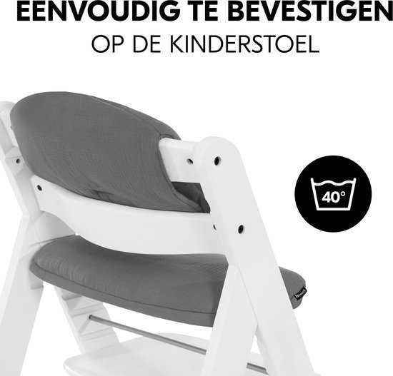 hauck Highchair Pad Select - Hoogwaardige kussenset voor de hauck kinderstoel - Muslin Dark Grey — afbeelding 4
