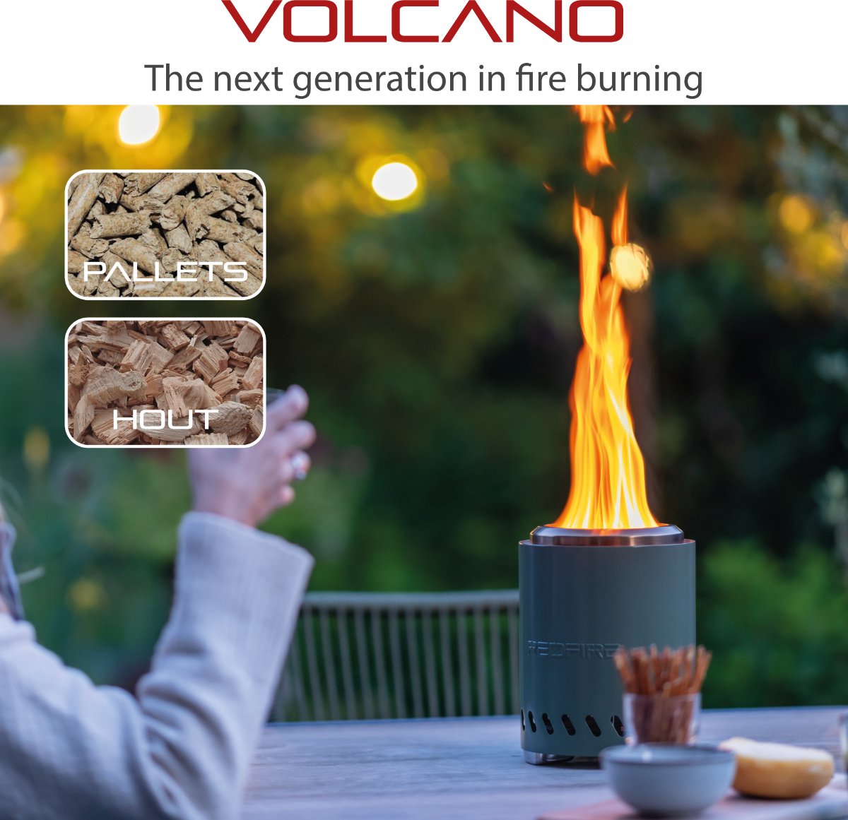 RedFire Volcano Small tafelvuurkorf - Olijfgroen - Incl. beschermhoes en mat
