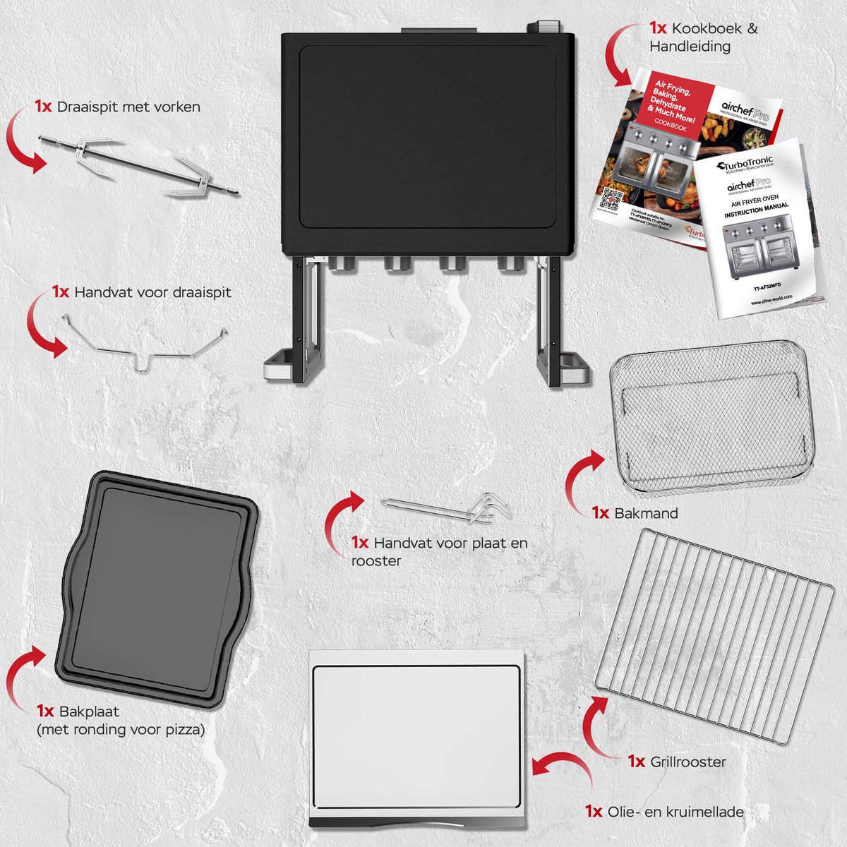TurboTronic AF32MFD Airfryer Oven XXL – Dubbele Deur – 32L Vrijstaande Mini Oven – Heteluchtoven – Zwart — afbeelding 6