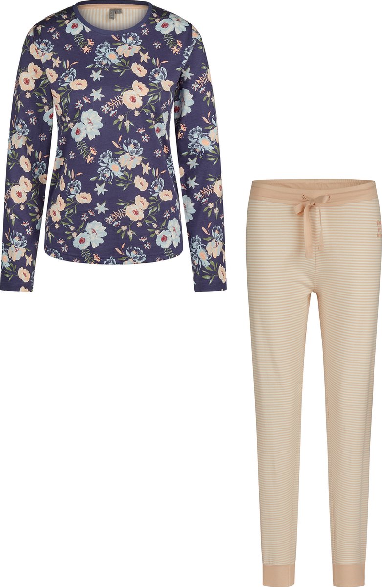 By Louise Dames Pyjama Set Jersey Katoen Gebloemd Blauw Oranje