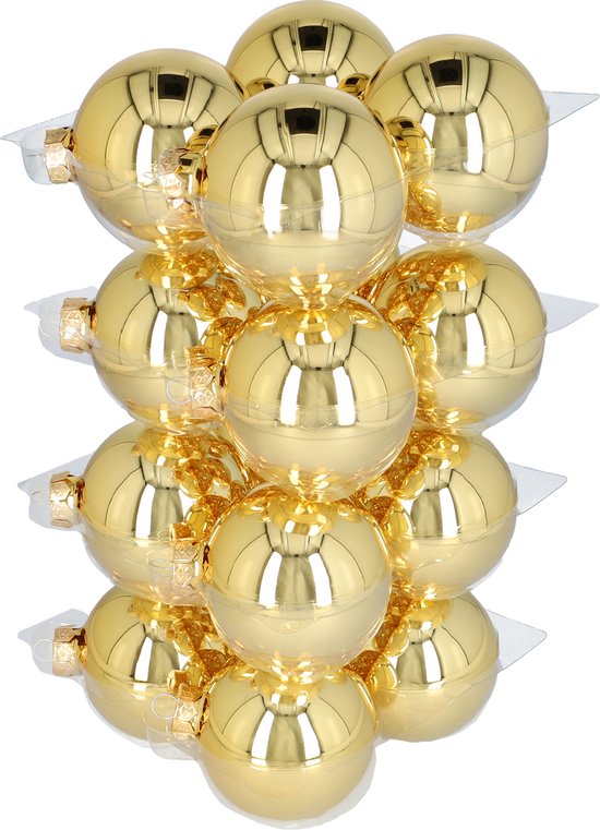 Boules de Noël en Verres - Décoration de Noël - Décorations de Noël - 80mm - Bright Gold Shine - Balles de verre pour le sapin de Noël ! - 16 pièces
