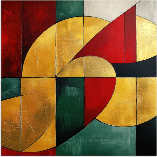 Poster 75x75 cm - Abstract - Kerst - Goud - Rood - Groen - Posters - Kamer decoratie - Wanddecoratie woonkamer - Kerstdecoratie voor binnen - Kerstversiering - Kerstmis versiering in huis - Kerstaccessoires
