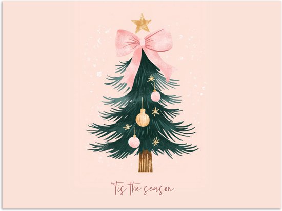Poster 120x90 cm - Christmas Season - Kerst - Kerstboom - Roze - Posters - Kamer decoratie - Wanddecoratie woonkamer - Kerstdecoratie voor binnen - Kerstversiering - Kerstmis versiering in huis - Christmas tree decorations