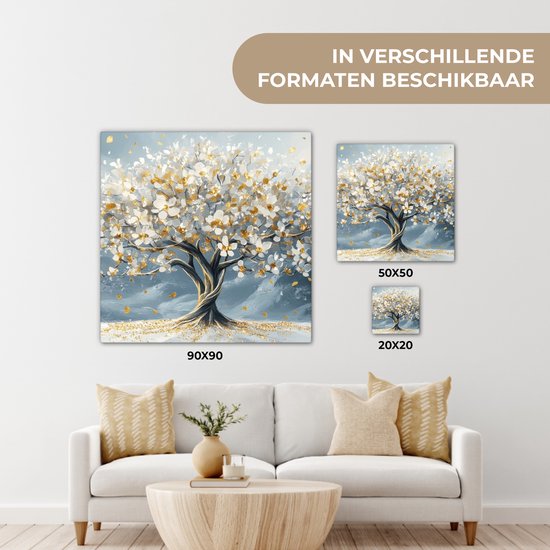 Peinture sur toile 20x20 cm - Décoration murale Arbre - Hiver - Arbre de vie - Moderne - Or - Décoration murale murale salon - Décoration chambre - Accessoires de chambre - Peintures