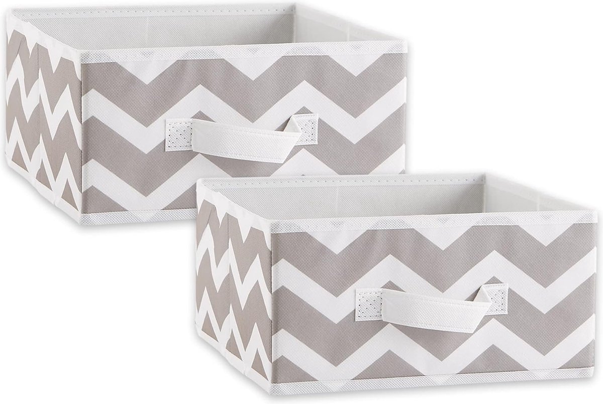 JGS ® Stijlvolle Stoffen Opbergmanden voor Thuis en Kantoor, Set van 2, Grijs Chevron Design