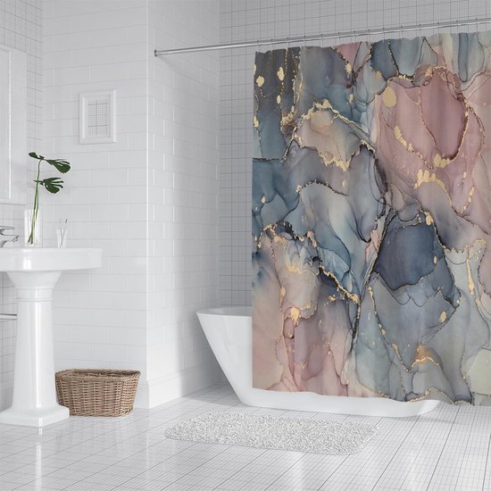 18meng Art Douchegordijn 120x190 cm Waterdicht Wasbaar Anti-schimmel Polyester Douchegordijnen 3D Effekt Oceaan Shower Curtains Textiel Polyester Stof voor Badkamer Badkuip met 12 Douchegordijnringen