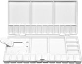 Palette de peinture aquarelle blanche pliable et portable avec 33 compartiments - 28 emplacements avec 5 zones de mélange, plateau en plastique avec trou pour le pouce, plateau pour aquarelle, gouache, acrylique et peinture à l'huile, grand format