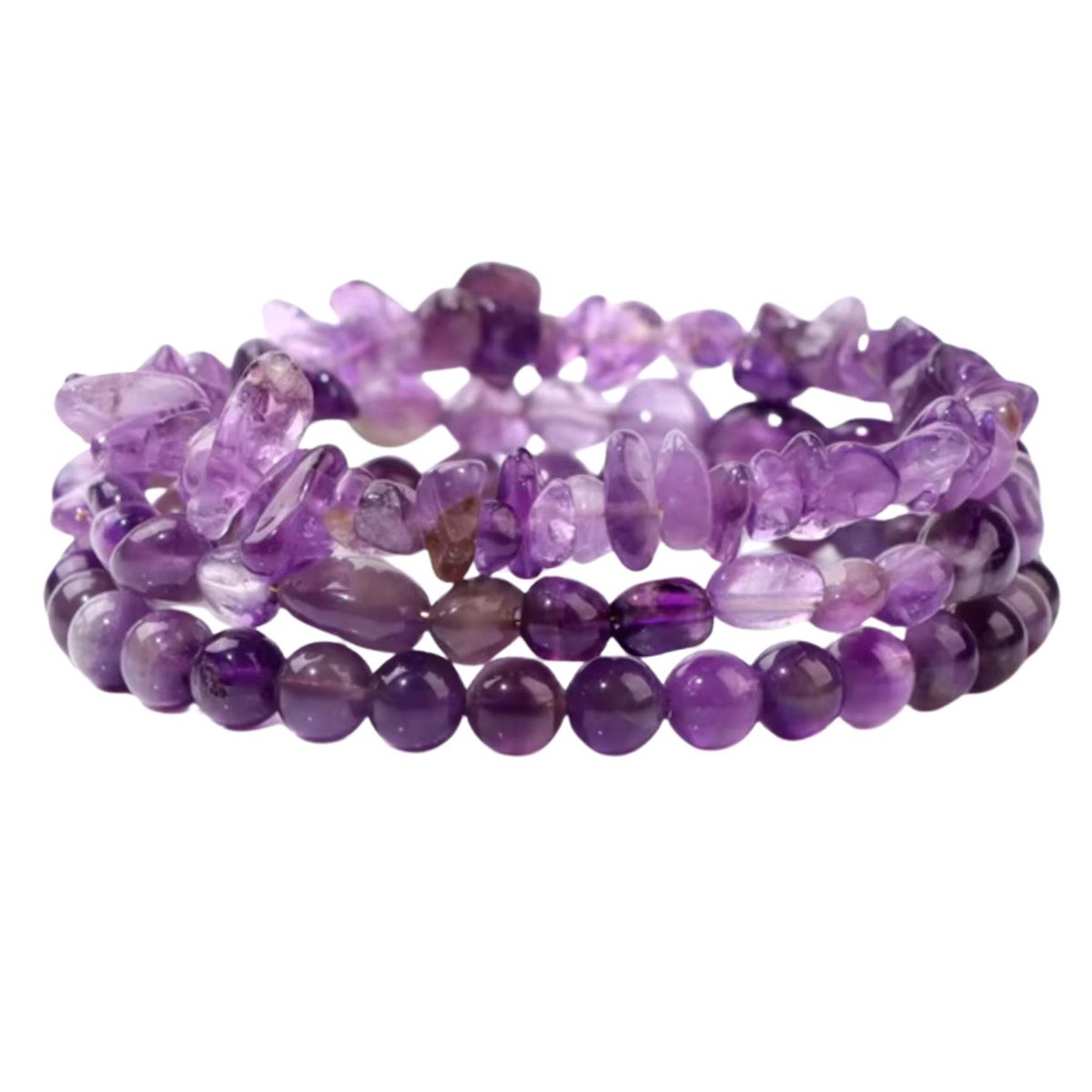 Marama - armbanden set Amethist - set van 3 - elastische armbanden - 17-20 cm - edelsteen -damesarmband - paars