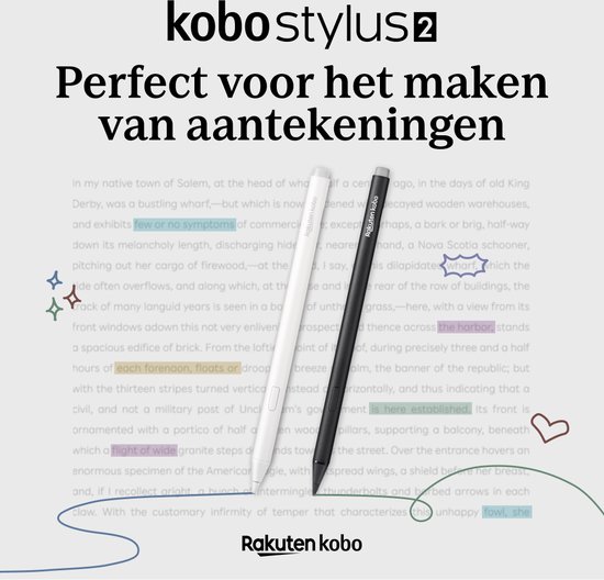 Kobo Stylus 2 Pen voor eReader - Zwart - Oplaadbaar - Markeerknop - Gum