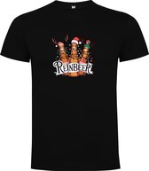 Zwart T-Shirt met “Reinbeer - Kerst - Bier“ Print Full Color Maat 2XL