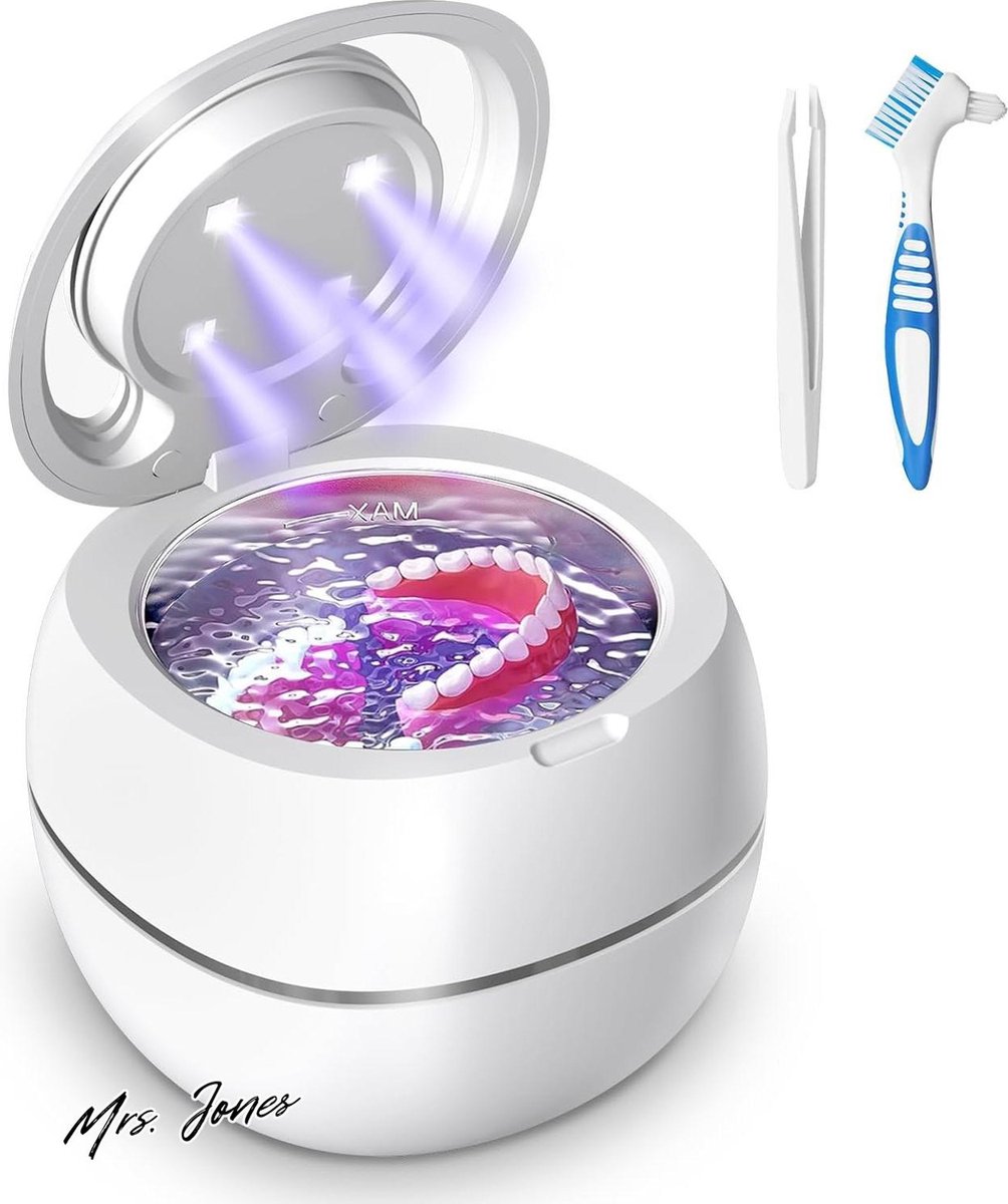 Mrs. Jones Ultrasoonreiniger 48000 Hz 30 W 180 ml met UV-lamp - voor tandvervanging retiner aligner prothesen tandrails sieraden .