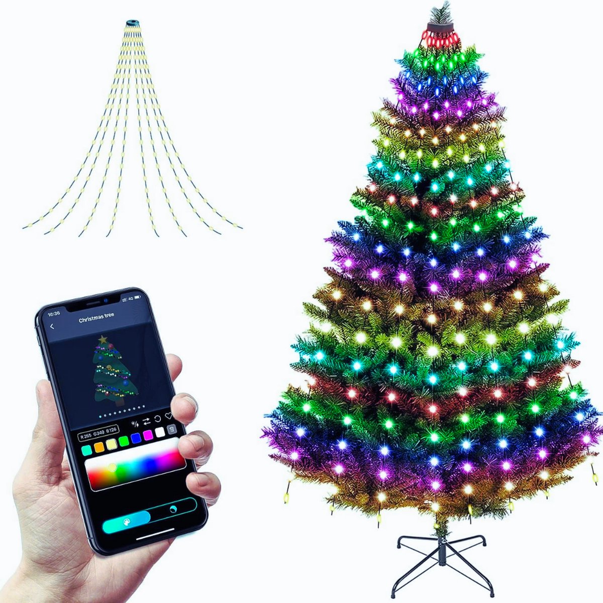 Smart LED-Lichtsnoer Met App – Flexibele Kerstboomverlichting Voor Binnen & Buiten - LED Strip En Lichtketting Voor Feestelijke Decoratie