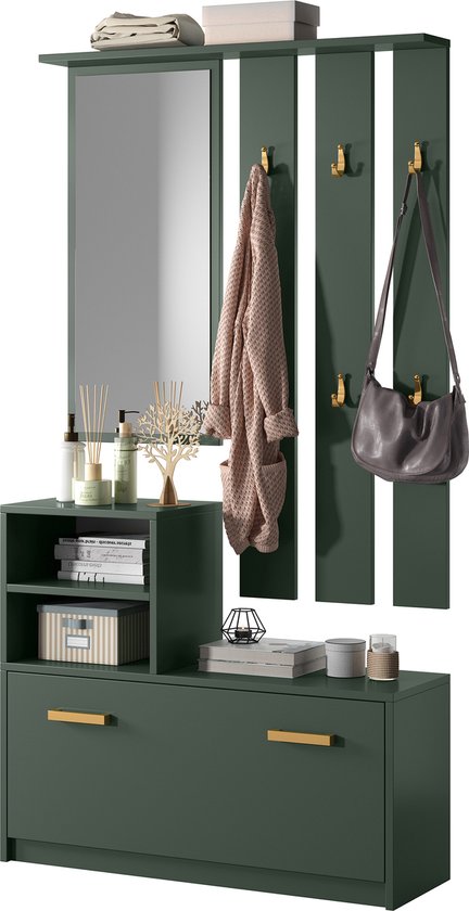 Selsey Yesfir - Ensemble d'entrée avec miroir - Vert bouteille