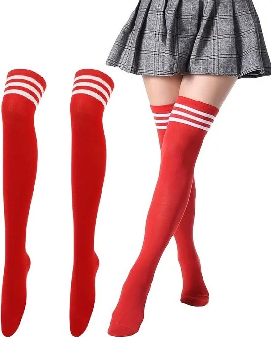 1 paar Sexy Strik Over-De-Knie Sokken, Rode Strikken Witte Dij Hoge