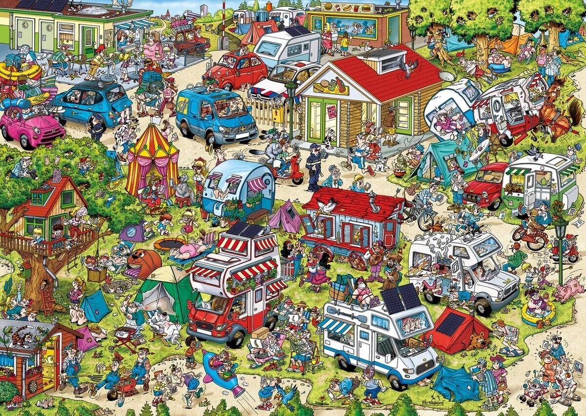Ravensburger puzzel Holiday Resort 1 - Camping cartoon legpuzzel 1000 stukjes. — afbeelding 3