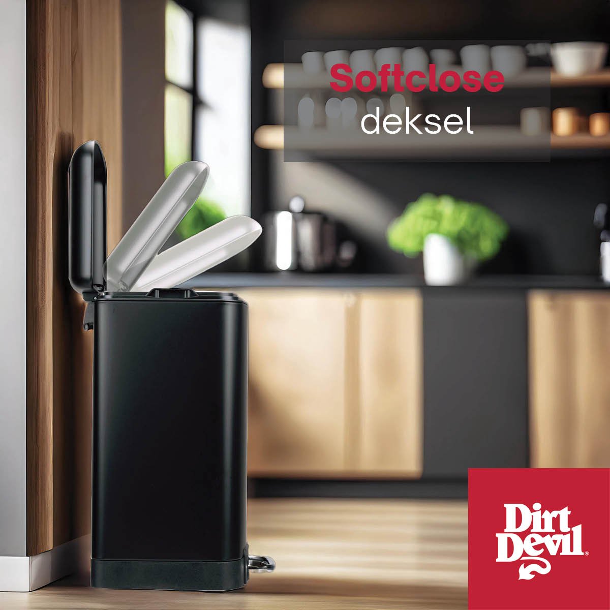 Dirt Devil Pedaalemmer 30L - Prullenbak met Soft Close - Roestvrij Staal - Verwijderbare Binnenbak - 345 x 325 x 615 CM - Zwart