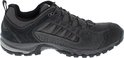 Donkergrijze lage wandelschoen met Gore-Tex. Suede en mesh bovenwerk met vetersluiting.
