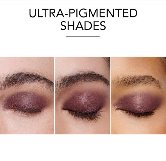 Drie close-ups van ogen met roze-bruine oogschaduw.