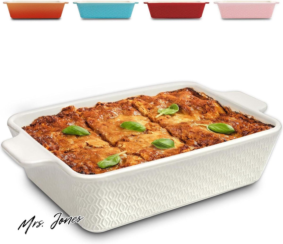 Mrs. Jones Grote keramische braadpan met extra hoge rand en antiaanbaklaag vierkant Wit .