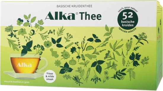 Alka® Thee - Basische Kruidenthee - 96 Filterzakjes - 52 Verschillende soorten kruiden - Unieke samenstelling - Basisch, lekker en 100% puur natuur