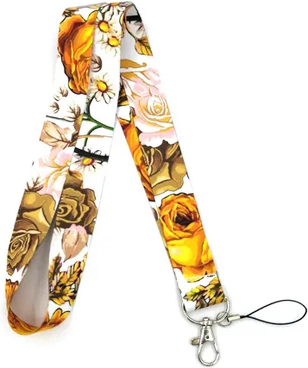 Travel Cords - Keycord Golden Roses - stevig lanyard - sleutelhanger - sleutelkoord - met telefoonkoord - sleutels