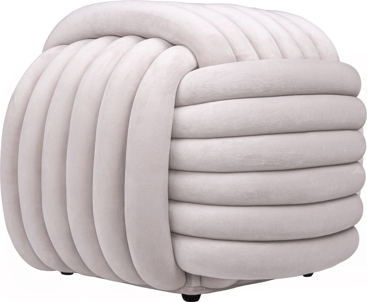 QUVIO Geknoopte poef - Lichtgrijze zitpoef -Fluwelen zitmeubel - Minimalistisch design - Decoratieve zitkruk - Knotted ottoman - 50x50x40 cm - Beige Grijs